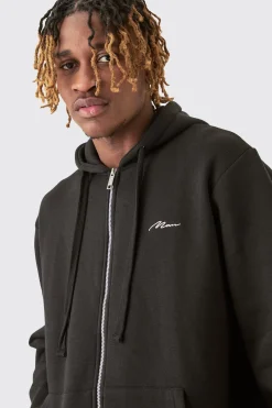 Tall Basic Man Signature Zip Through Hoodie In Black | BoohooMAN UK
