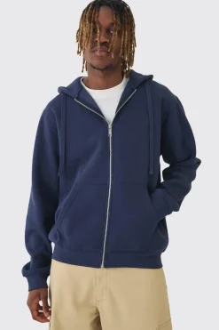 Tall Basic Zip Through Hoodie In Navy | BoohooMAN UK