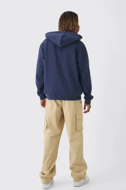 Tall Basic Zip Through Hoodie In Navy | BoohooMAN UK