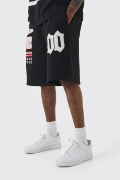 Tall Basketball Washed Applique Moto Printed Shorts | BoohooMAN UK