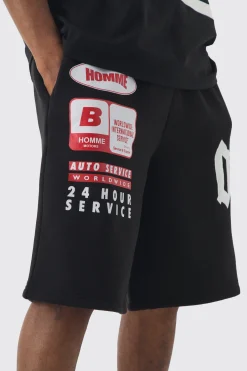 Tall Basketball Washed Applique Moto Printed Shorts | BoohooMAN UK