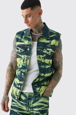 Tall Bleach Wash Denim Gilet | BoohooMAN UK