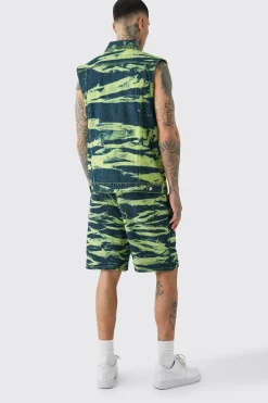 Tall Bleach Wash Denim Gilet | BoohooMAN UK