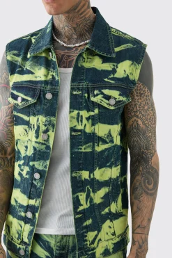 Tall Bleach Wash Denim Gilet | BoohooMAN UK