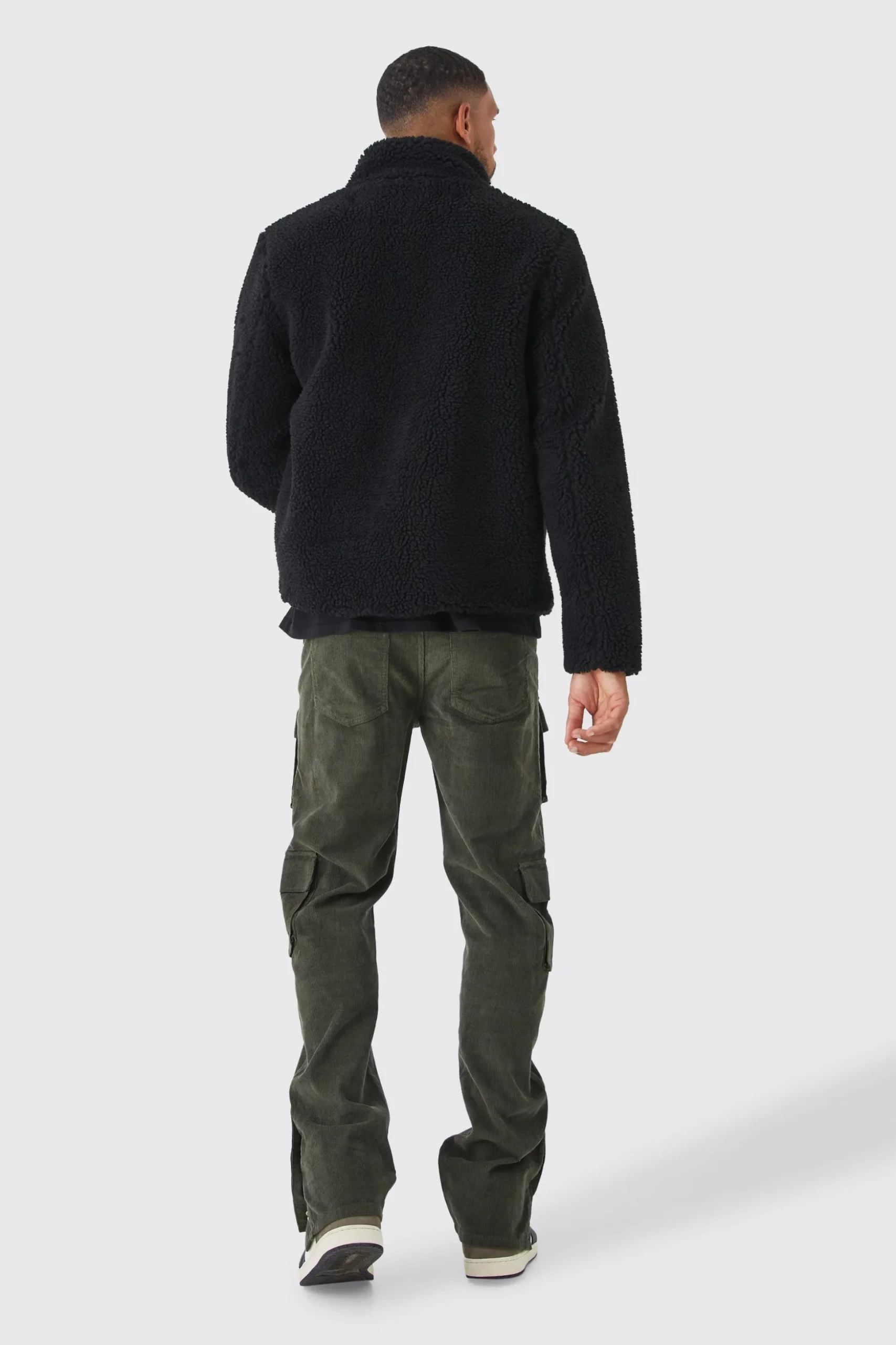 Tall Borg Funnel Neck Jacket In Black | BoohooMAN UK