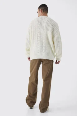 Tall Boucle Cable Knit Boxy Jumper | BoohooMAN UK