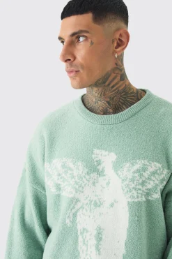 Tall Boucle Knit Renaissance Crew Neck Jumper | BoohooMAN UK
