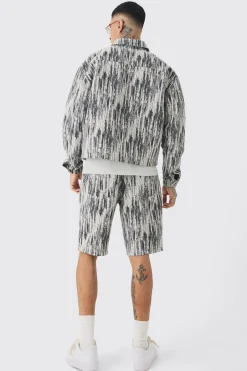 Tall Boxy Fit Fabric Interest Denim Jacket | BoohooMAN UK