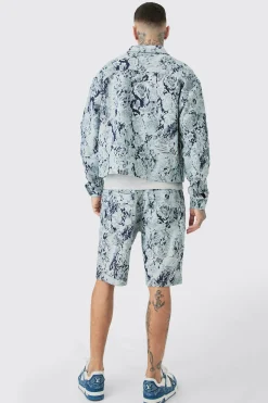 Tall Boxy Fit Fabric Interest Denim Jacket | BoohooMAN UK