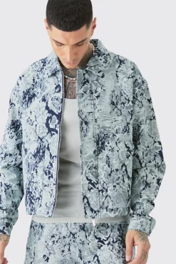 Tall Boxy Fit Fabric Interest Denim Jacket | BoohooMAN UK