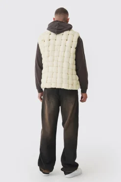 Tall Boxy Fit Hand Weft Padded Gilet In Stone | BoohooMAN UK