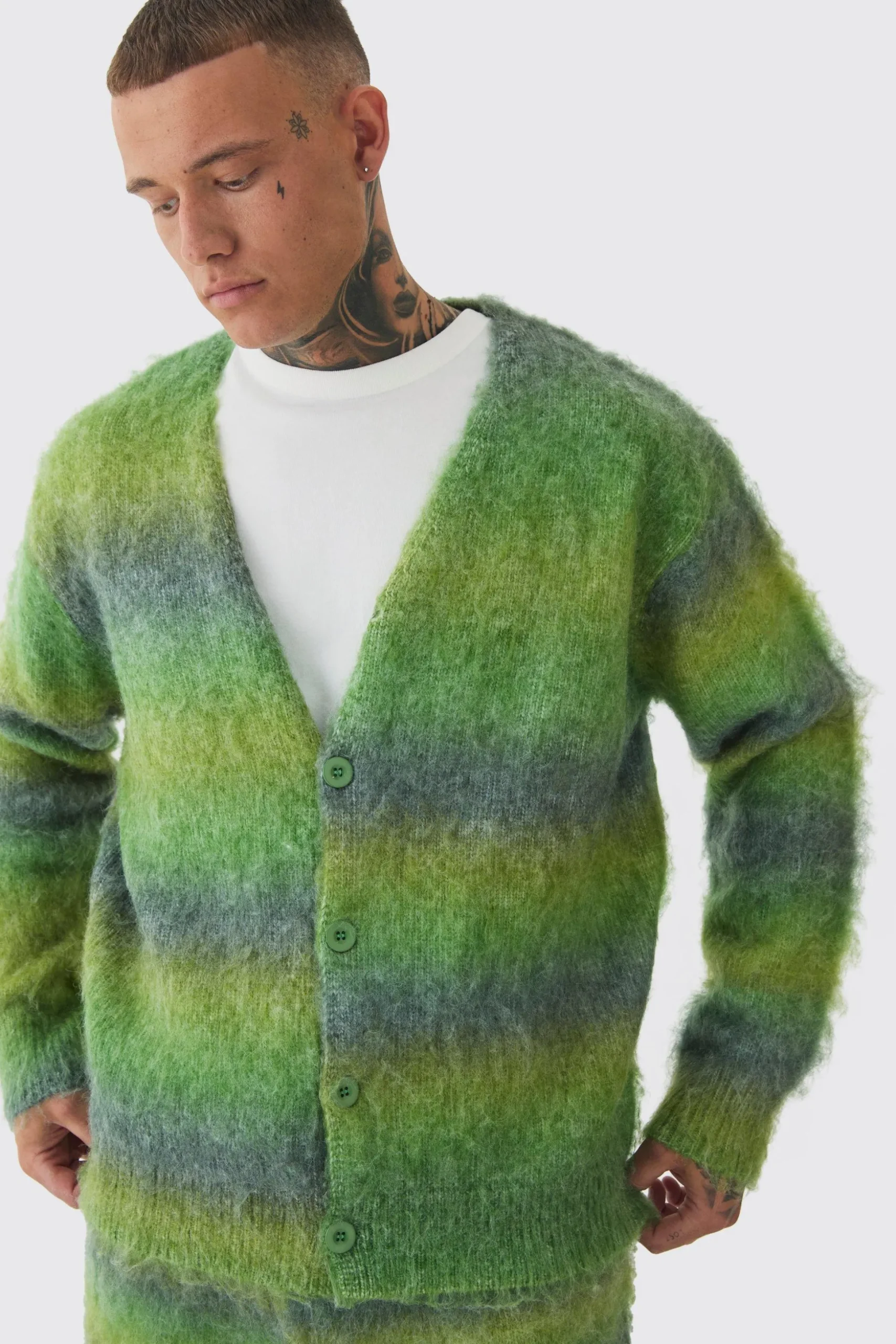 Tall Boxy Fit Knitted Brushed Stripe Cardigan | BoohooMAN UK