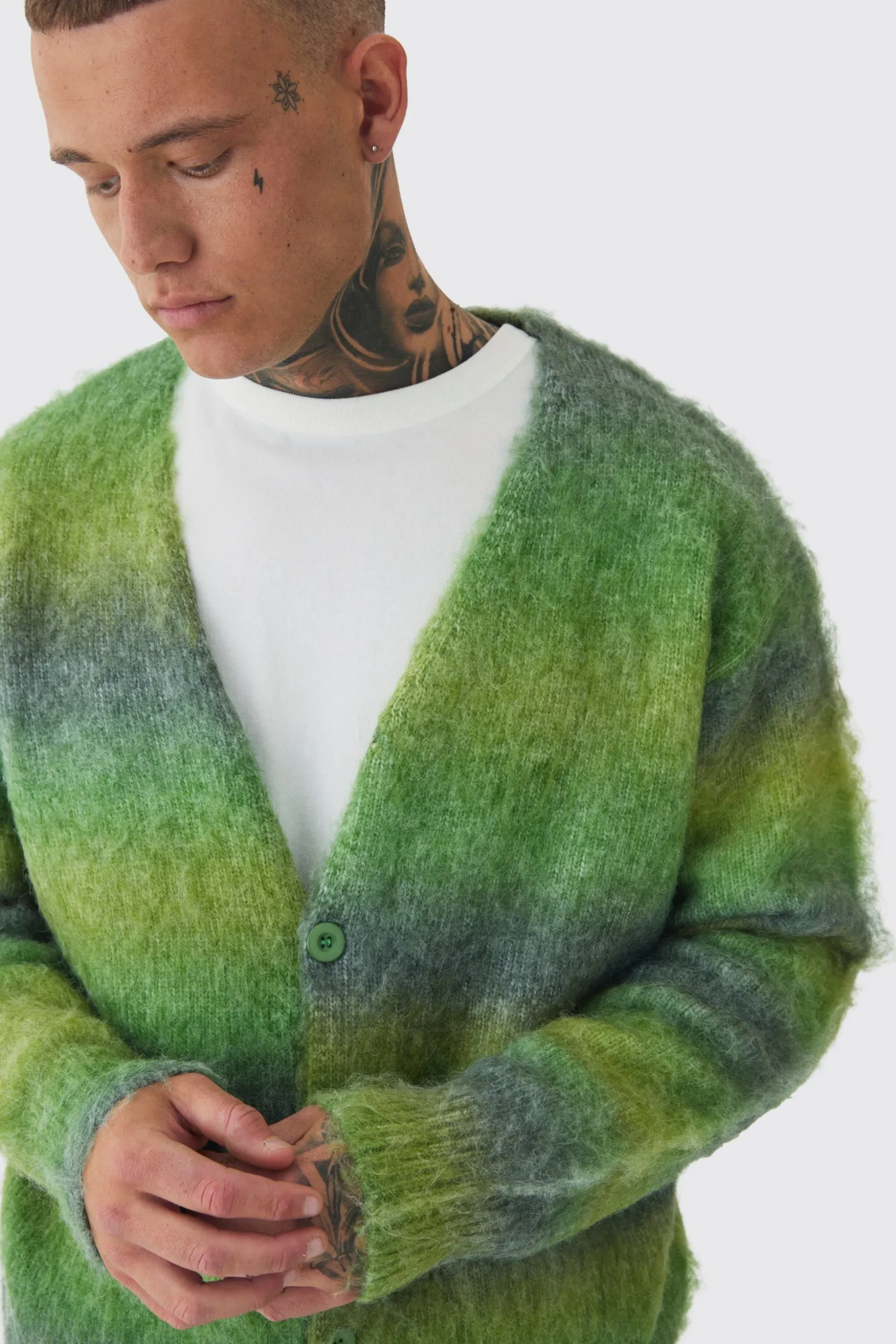 Tall Boxy Fit Knitted Brushed Stripe Cardigan | BoohooMAN UK