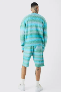 Tall Boxy Fit Knitted Brushed Stripe Cardigan | BoohooMAN UK