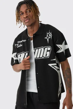 Tall Boxy Fit Knitted Moto Shirt | BoohooMAN UK