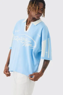 Tall Boxy Moto Knitted Polo | BoohooMAN UK