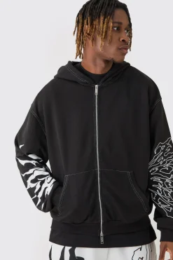 Tall Boxy Oversized Embroidery Hoodie | BoohooMAN UK