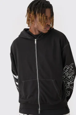 Tall Boxy Oversized Embroidery Hoodie | BoohooMAN UK