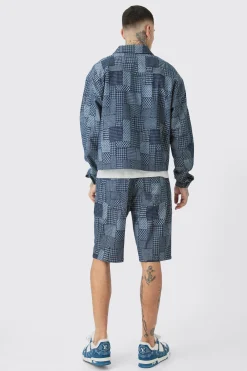 Tall Boxy Patch Work Denim Jacket | BoohooMAN UK
