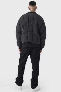 Tall Boxy Peached Square Quilted Bomber Jacket | BoohooMAN UK
