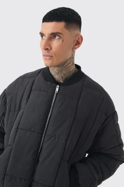 Tall Boxy Peached Square Quilted Bomber Jacket | BoohooMAN UK