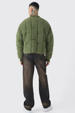 Tall Boxy Peached Square Quilted Bomber Jacket | BoohooMAN UK