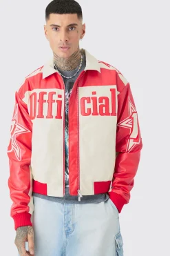 Tall Boxy Pu Moto Collared Bomber | BoohooMAN UK