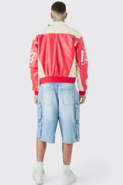 Tall Boxy Pu Moto Collared Bomber | BoohooMAN UK