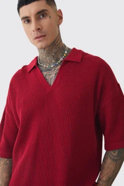 Tall Boxy Short Sleeve Ribbed Knit Polo | BoohooMAN UK