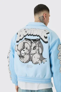Tall Boxy Teddy Applique Bomber | BoohooMAN UK