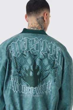 Tall Boxy Tonal Badge Tumbled PU Varsity Jacket In Blue | BoohooMAN UK