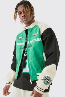 Tall Boxy Twill Biker Panel Moto Jacket | BoohooMAN UK