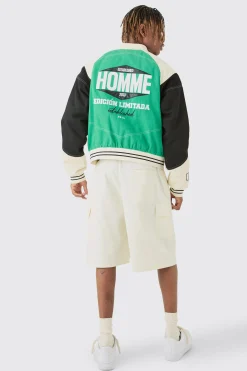 Tall Boxy Twill Biker Panel Moto Jacket | BoohooMAN UK