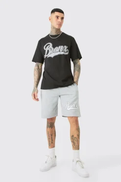 Tall Bronx Varsity Print T-shirt & Short Set | BoohooMAN UK