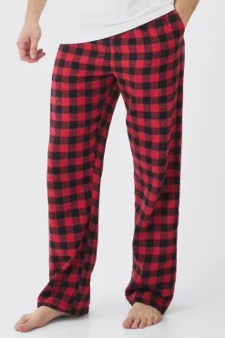 Tall Brushed Check Loungewear Bottoms In Red | BoohooMAN UK