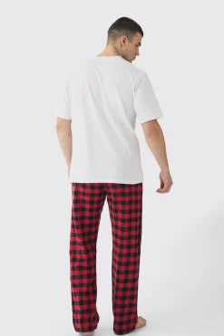 Tall Brushed Check Loungewear Bottoms In Red | BoohooMAN UK