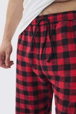 Tall Brushed Check Loungewear Bottoms In Red | BoohooMAN UK