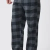 Tall Brushed Check Loungewear Bottom And T-shirt Set In Grey | BoohooMAN UK