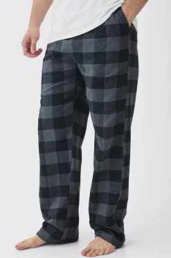 Tall Brushed Check Loungewear Bottom And T-shirt Set In Grey | BoohooMAN UK