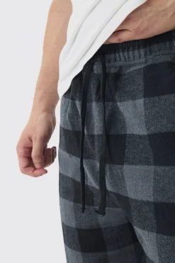 Tall Brushed Check Loungewear Bottom And T-shirt Set In Grey | BoohooMAN UK