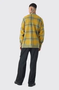 Tall Brushed Knit Check Drop Shoulder Cardigan | BoohooMAN UK