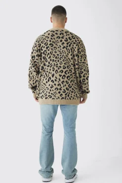 Tall Brushed Knit Leopard Print Oversized Cardigan | BoohooMAN UK