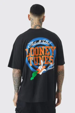 Tall Bugs Bunny Lisence Printed T-shirt In Black | BoohooMAN UK