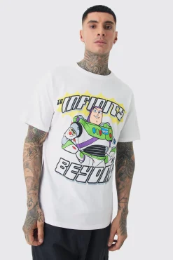 Tall Buzz Lightyear Infinity Printed Licensed T-shirt In White | BoohooMAN UK