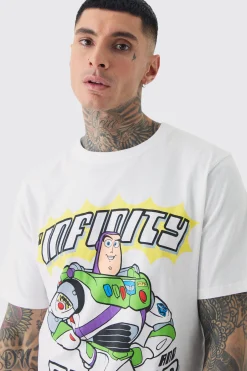 Tall Buzz Lightyear Infinity Printed Licensed T-shirt In White | BoohooMAN UK