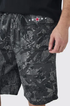 Tall Camo Printed Cargo Pocket With Extended Drawcords | BoohooMAN UK