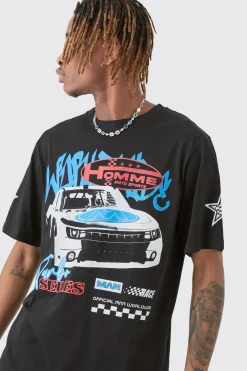 Tall Car Moto T-shirt In Black | BoohooMAN UK