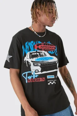 Tall Car Moto T-shirt In Black | BoohooMAN UK