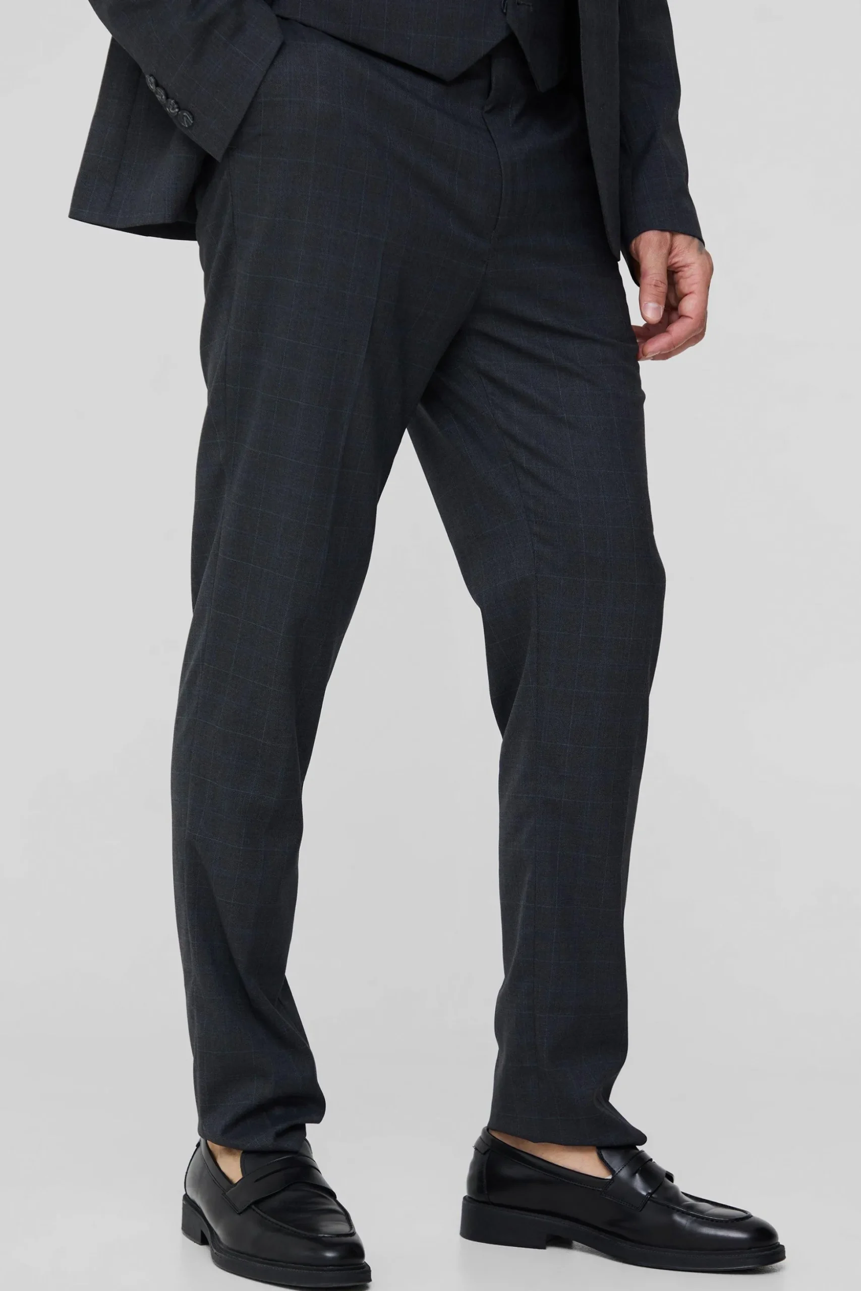 Tall Charcoal Check Slim Fit Suit Trouser | BoohooMAN UK