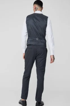 Tall Charcoal Check Waistcoat | BoohooMAN UK